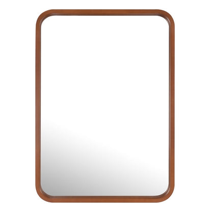 Miroir mural rectangulaire d'angle rond avec cadre en bois massif