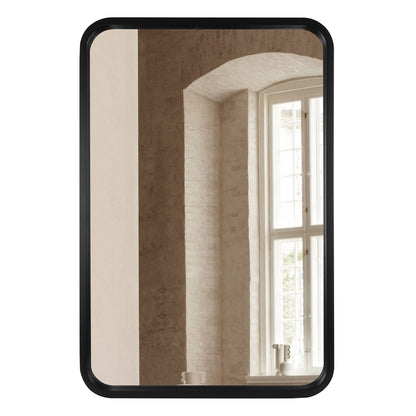 Miroir mural rectangulaire d'angle rond avec cadre en bois massif