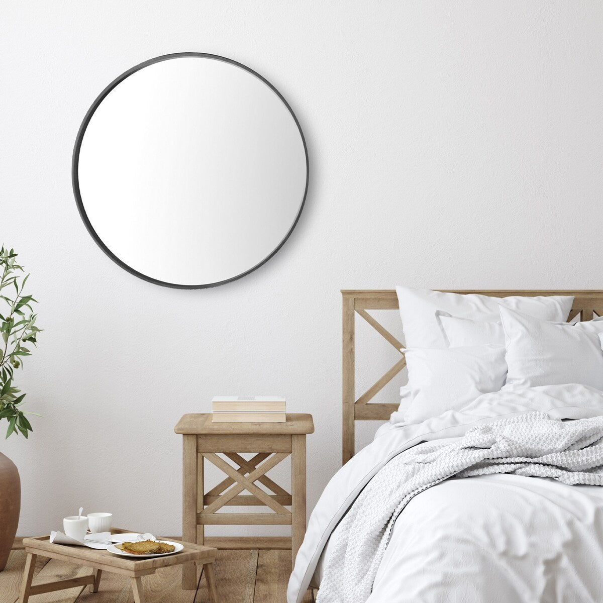Miroir mural rond classique avec cadre en bois