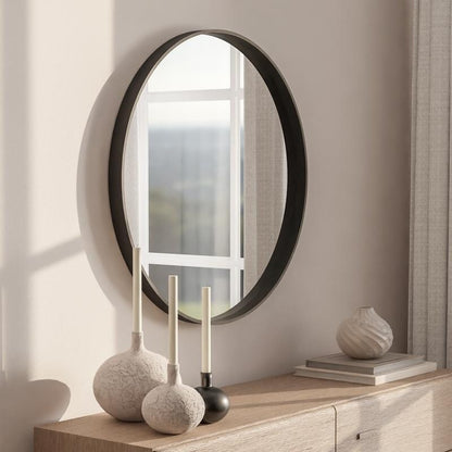 Miroir mural rond classique avec cadre en bois