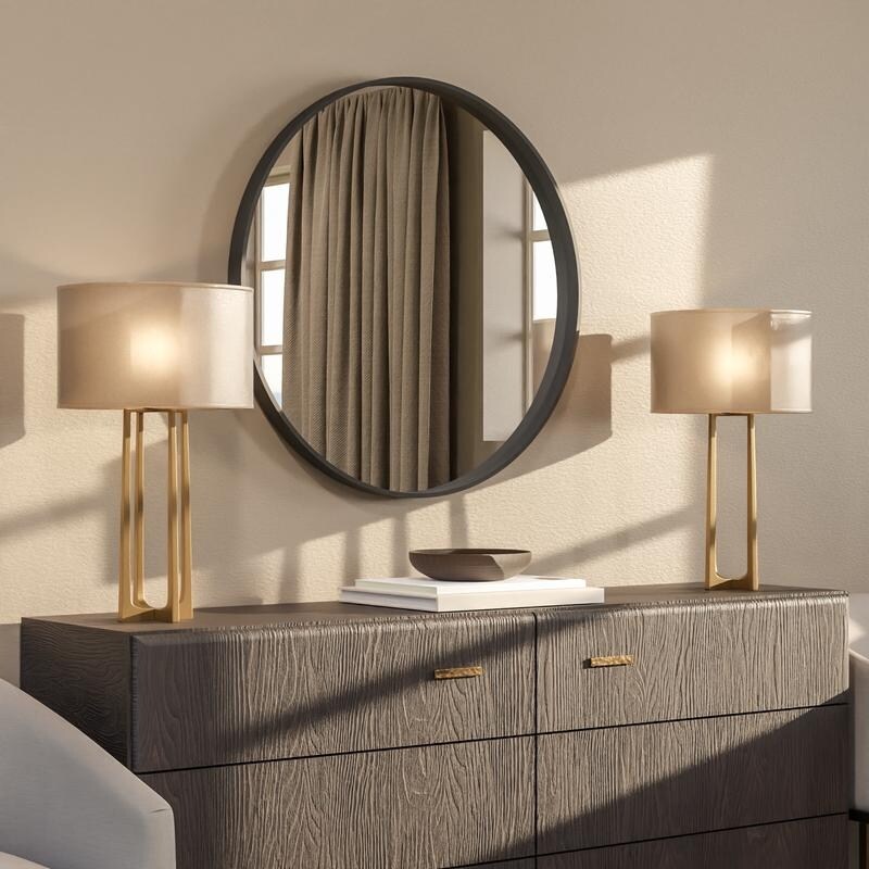 Miroir mural rond classique avec cadre en bois