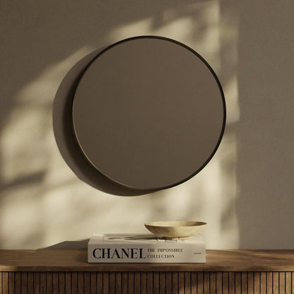 Miroir mural rond classique avec cadre en bois
