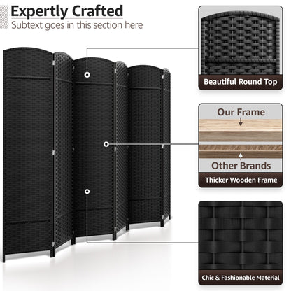 Séparateur de pièce Sorbus à 6 panneaux, cloison de séparation extra large et pliable, tissée à la main, à double charnière, en maille - 1,8 m