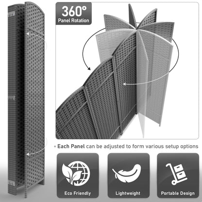 Séparateur de pièce Sorbus à 6 panneaux, cloison de séparation extra large et pliable, tissée à la main, à double charnière, en maille - 1,8 m