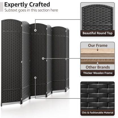 Séparateur de pièce Sorbus à 6 panneaux, cloison de séparation extra large et pliable, tissée à la main, à double charnière, en maille - 1,8 m