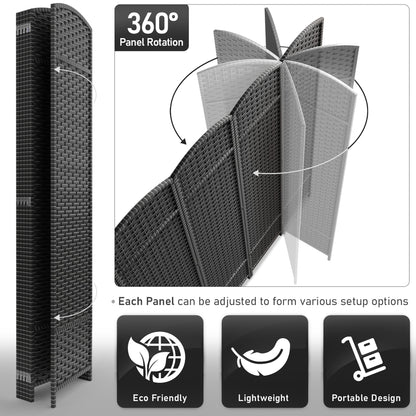 Séparateur de pièce Sorbus à 6 panneaux, cloison de séparation extra large et pliable, tissée à la main, à double charnière, en maille - 1,8 m