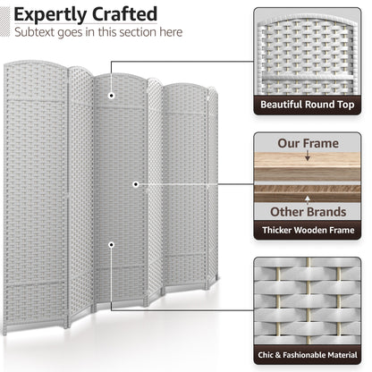 Séparateur de pièce Sorbus à 6 panneaux, cloison de séparation extra large et pliable, tissée à la main, à double charnière, en maille - 1,8 m