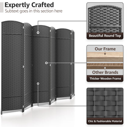 Séparateur de pièce Sorbus à 6 panneaux, cloison de séparation extra large et pliable, tissée à la main, à double charnière, en maille - 1,8 m