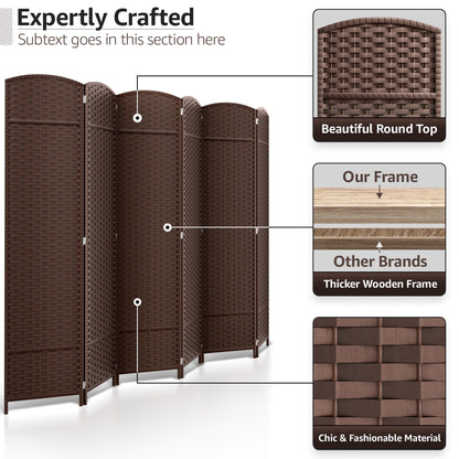 Séparateur de pièce Sorbus à 6 panneaux, cloison de séparation extra large et pliable, tissée à la main, à double charnière, en maille - 1,8 m