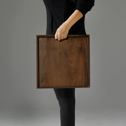 Plateau de service carré en bois de noyer noir KINWELL avec poignées