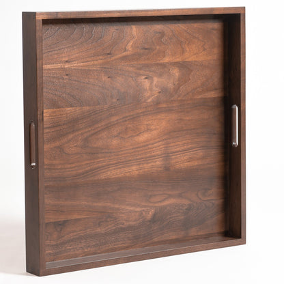 Plateau de service carré en bois de noyer noir KINWELL avec poignées