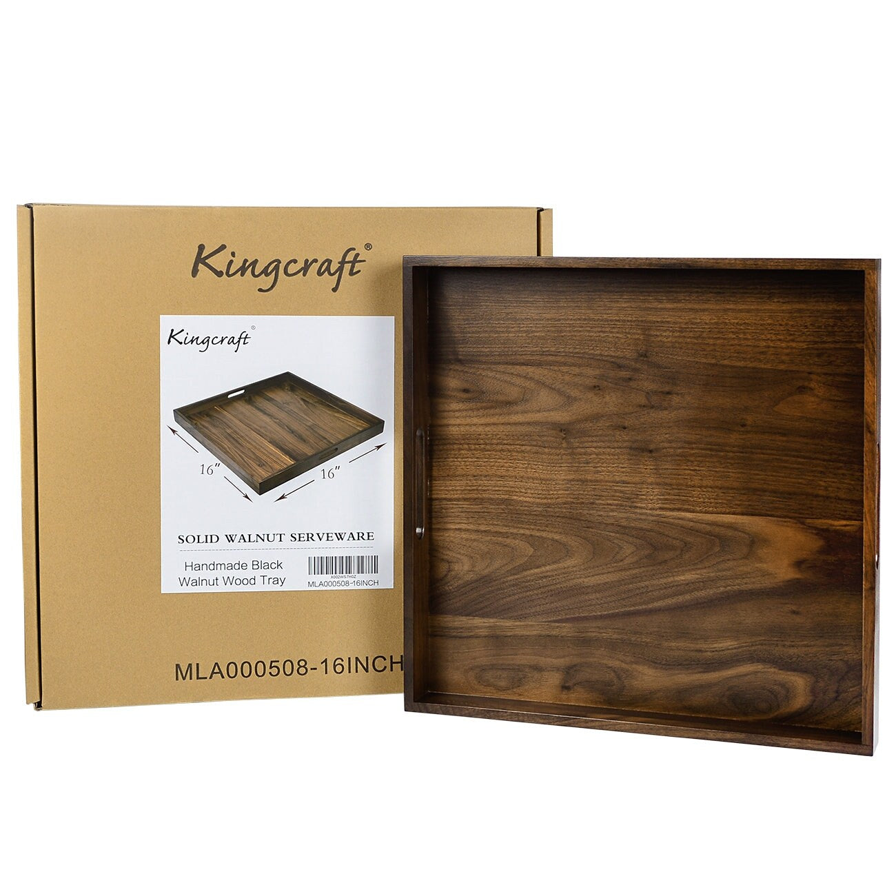 Plateau de service carré en bois de noyer noir KINWELL avec poignées