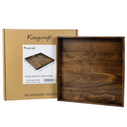 Plateau de service carré en bois de noyer noir KINWELL avec poignées