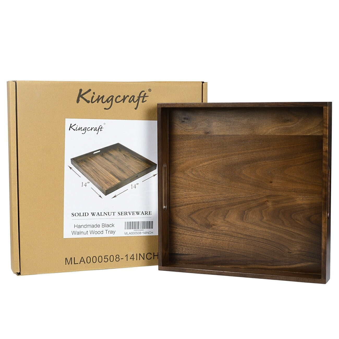 Plateau de service carré en bois de noyer noir KINWELL avec poignées