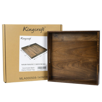 Plateau de service carré en bois de noyer noir KINWELL avec poignées