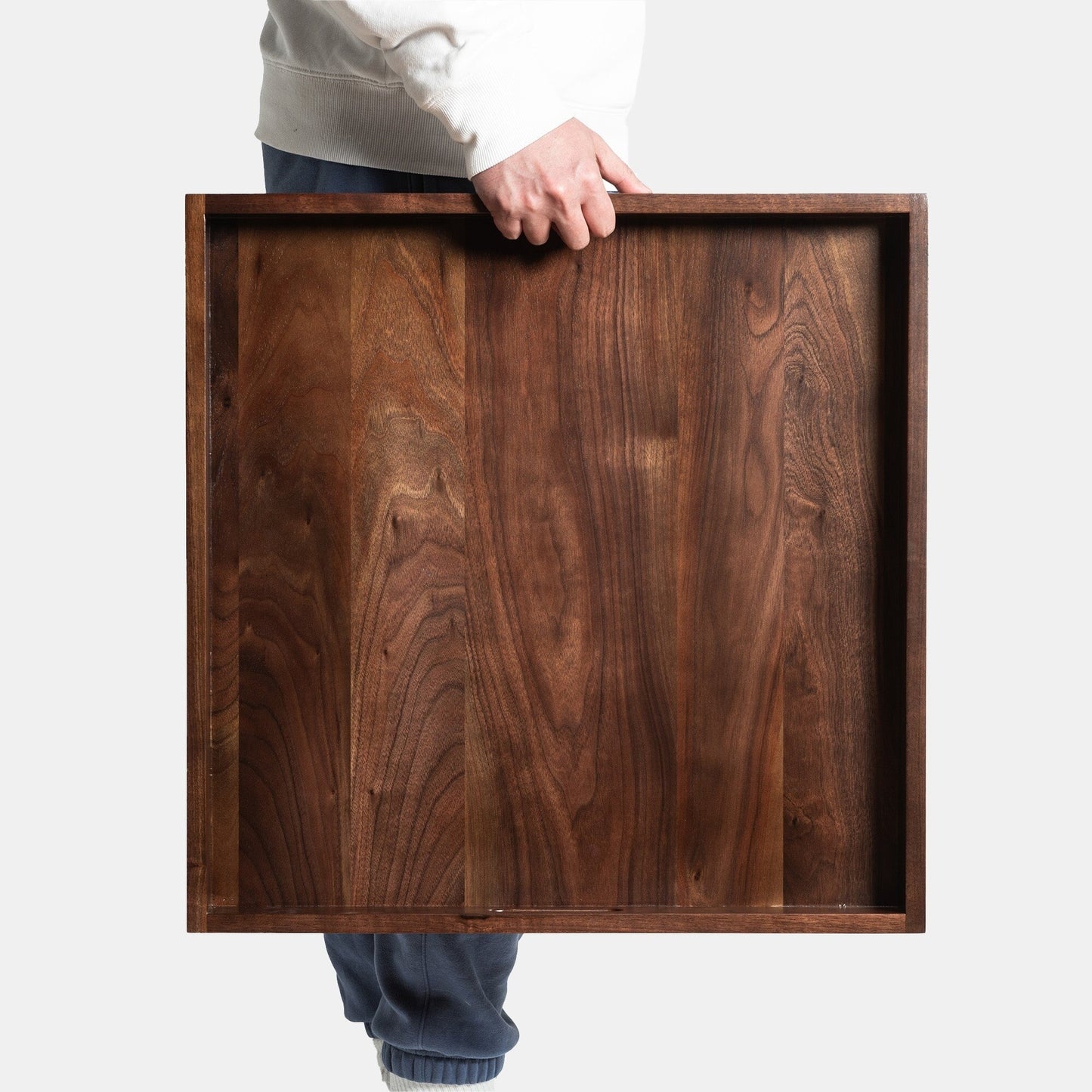 Plateau de service carré en bois de noyer noir KINWELL avec poignées