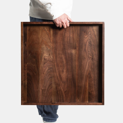 Plateau de service carré en bois de noyer noir KINWELL avec poignées