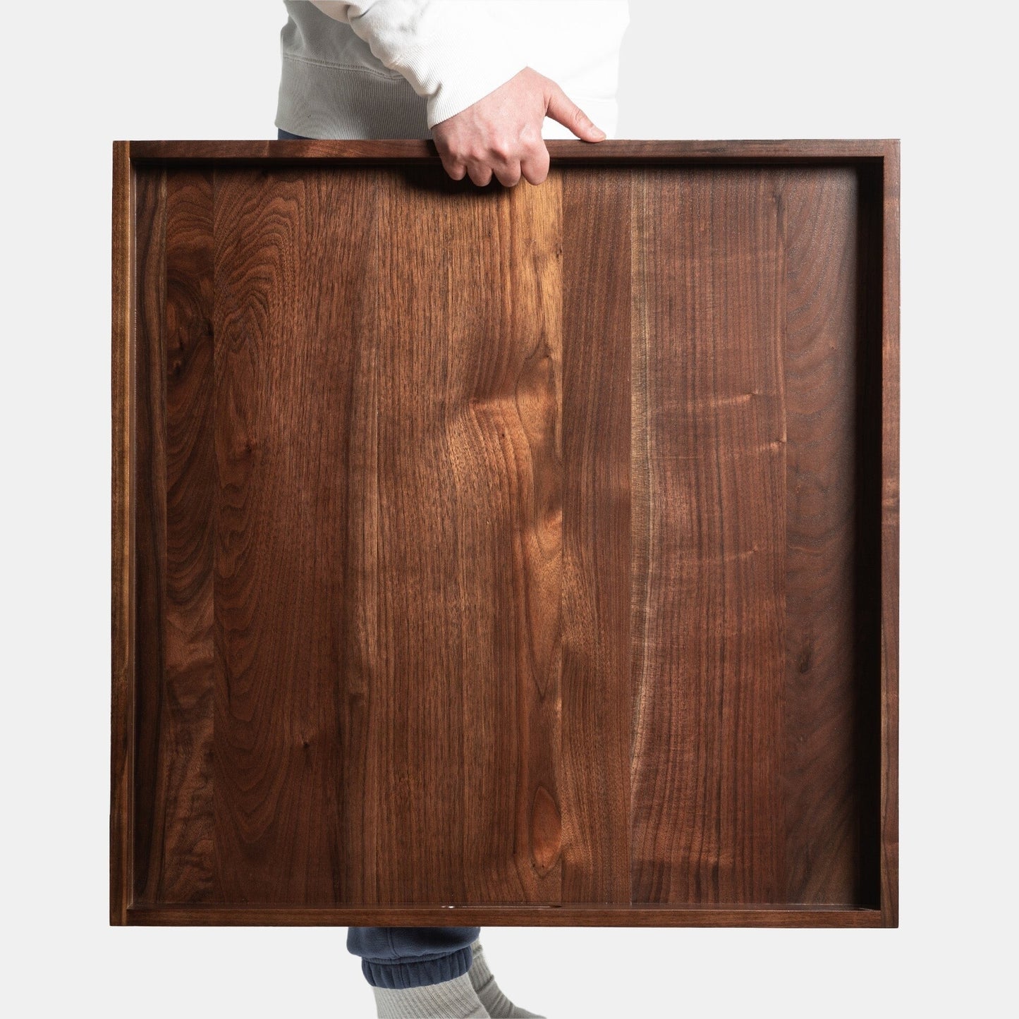 Plateau de service carré en bois de noyer noir KINWELL avec poignées