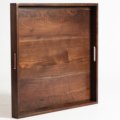Plateau de service carré en bois de noyer noir KINWELL avec poignées