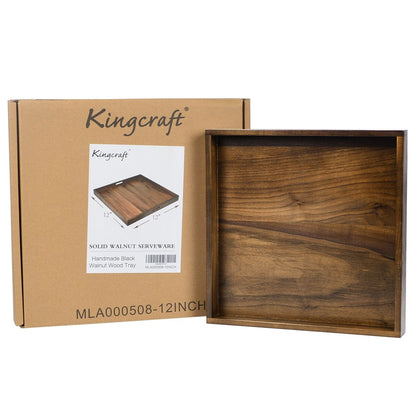 Plateau de service carré en bois de noyer noir KINWELL avec poignées