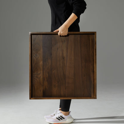 Plateau de service carré en bois de noyer noir KINWELL avec poignées