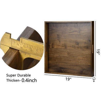 Plateau de service carré en bois de noyer noir KINWELL avec poignées