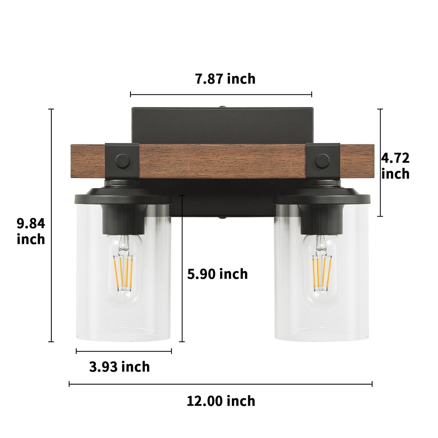 Applique murale de salle de bain Starsky 2, 3 ou 4 lampes en verre à intensité variable avec abat-jour cylindrique transparent