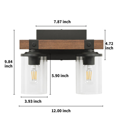 Applique murale de salle de bain Starsky 2, 3 ou 4 lampes en verre à intensité variable avec abat-jour cylindrique transparent