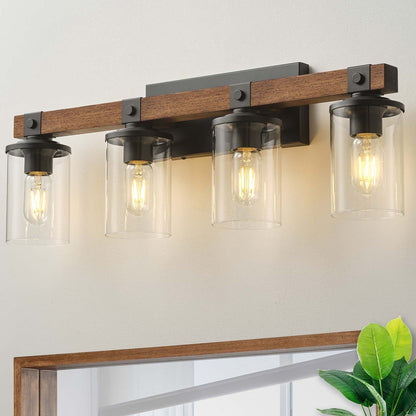 Applique murale de salle de bain Starsky 2, 3 ou 4 lampes en verre à intensité variable avec abat-jour cylindrique transparent