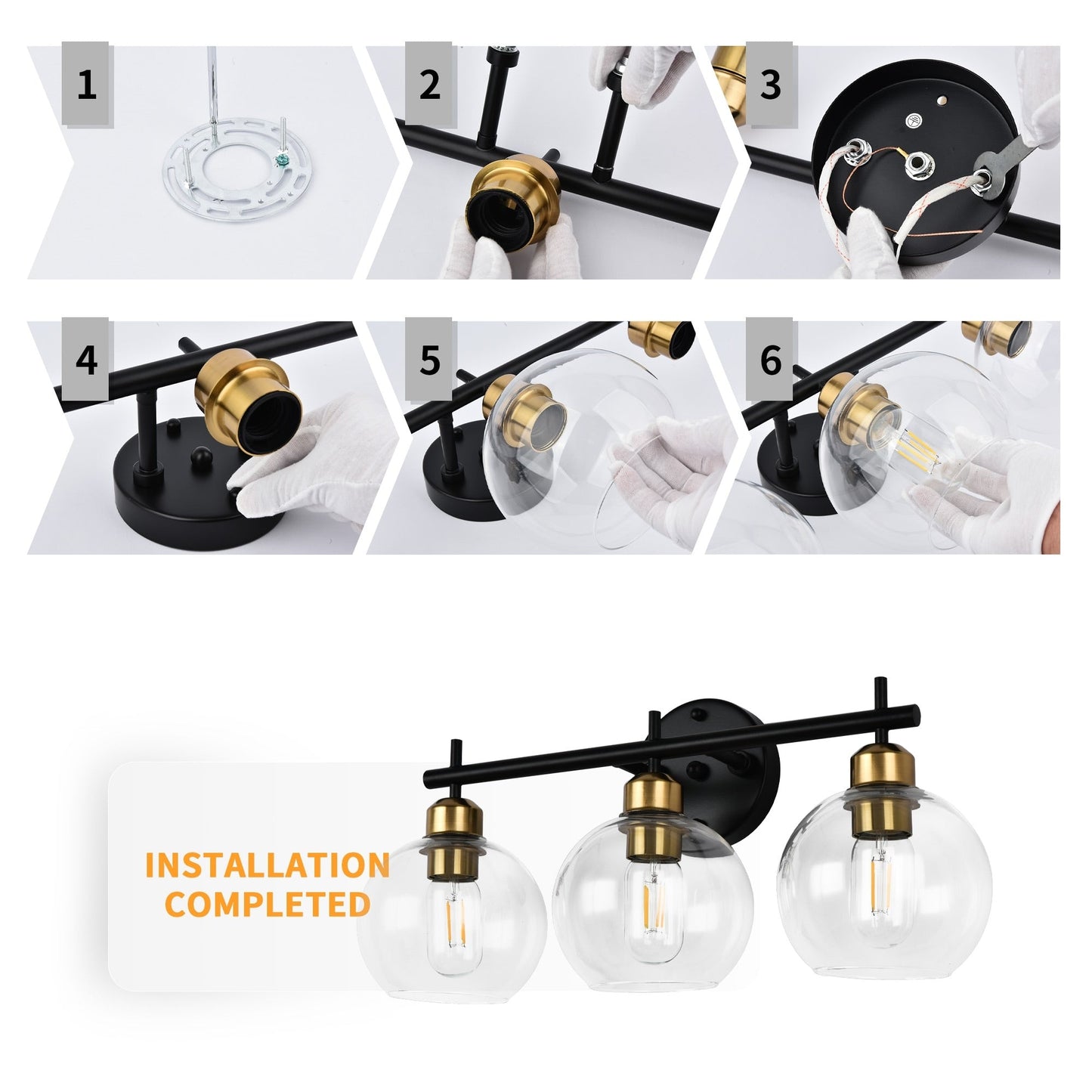 Applique de salle de bain moderne Starsky à 4 lumières et intensité variable avec abat-jour en verre globe