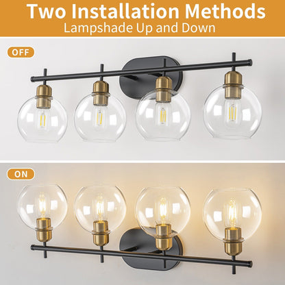 Applique de salle de bain moderne Starsky à 4 lumières et intensité variable avec abat-jour en verre globe