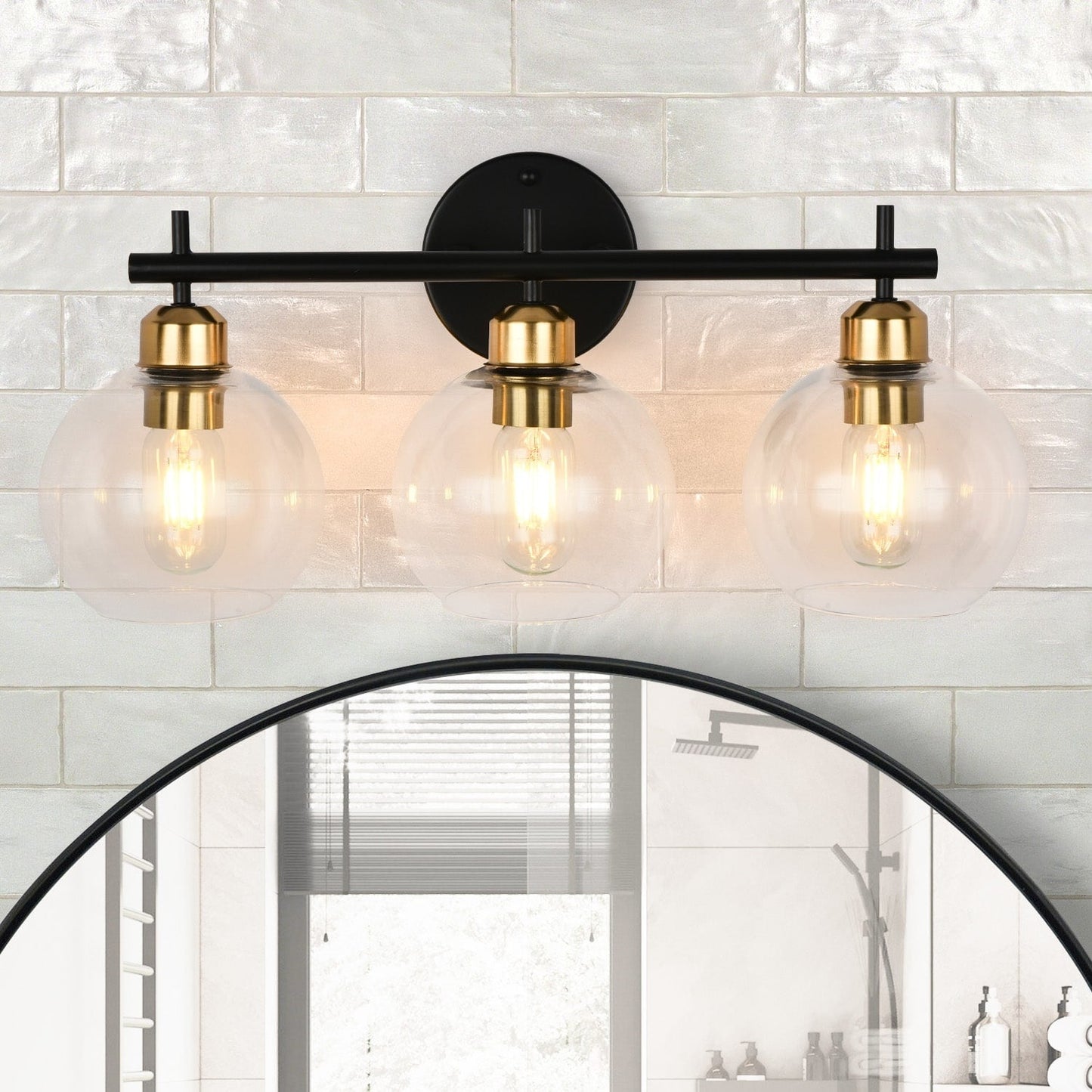 Applique de salle de bain moderne Starsky à 4 lumières et intensité variable avec abat-jour en verre globe