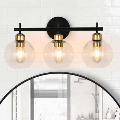 Applique de salle de bain moderne Starsky à 4 lumières et intensité variable avec abat-jour en verre globe