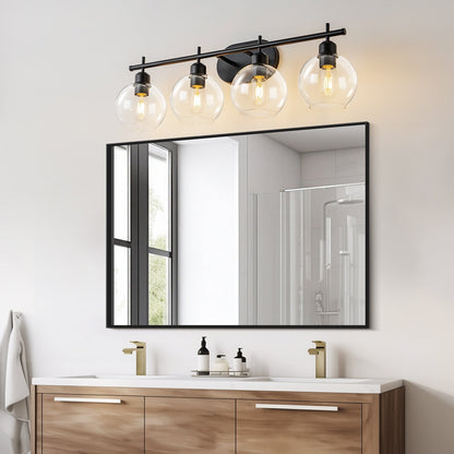 Applique de salle de bain moderne Starsky à 4 lumières et intensité variable avec abat-jour en verre globe