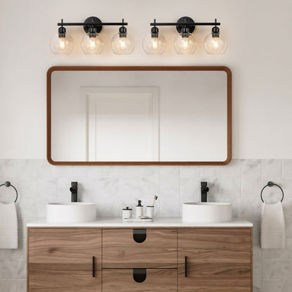 Applique de salle de bain moderne Starsky à 4 lumières et intensité variable avec abat-jour en verre globe