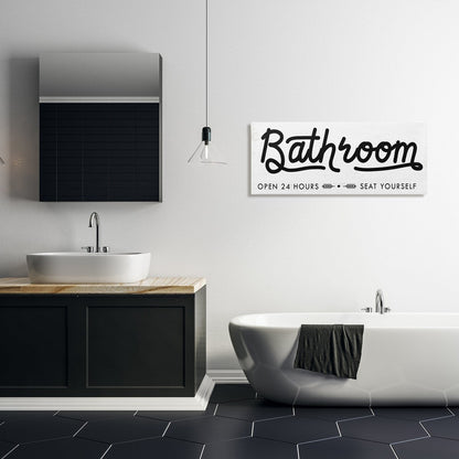 Stupell - Panneau de salle de bain « Asseyez-vous » - Toile murale minimaliste noire et blanche
