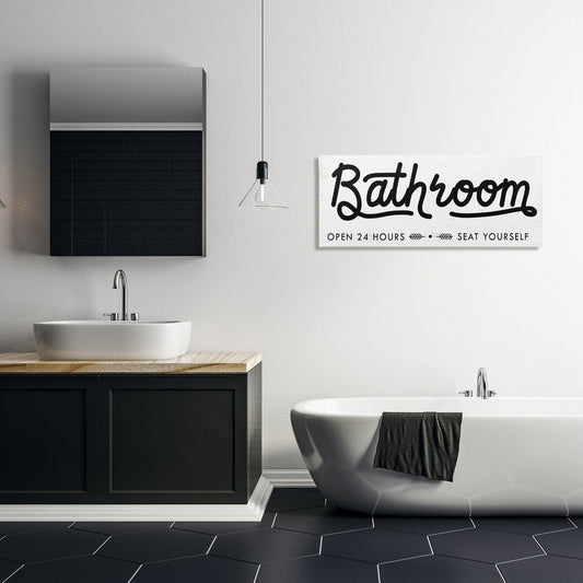 Stupell - Panneau de salle de bain « Asseyez-vous » - Toile murale minimaliste noire et blanche