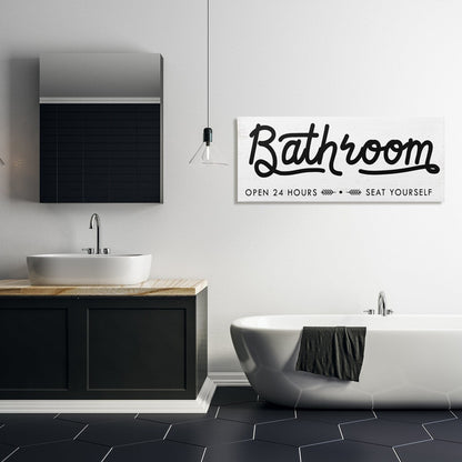 Stupell - Panneau de salle de bain « Asseyez-vous » - Toile murale minimaliste noire et blanche