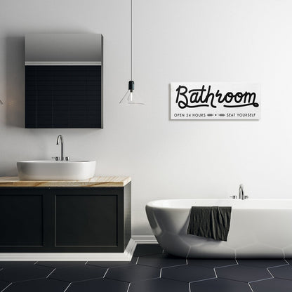 Stupell - Panneau de salle de bain « Asseyez-vous » - Toile murale minimaliste noire et blanche