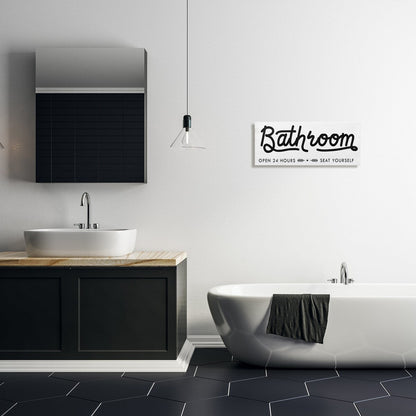 Stupell - Panneau de salle de bain « Asseyez-vous » - Toile murale minimaliste noire et blanche