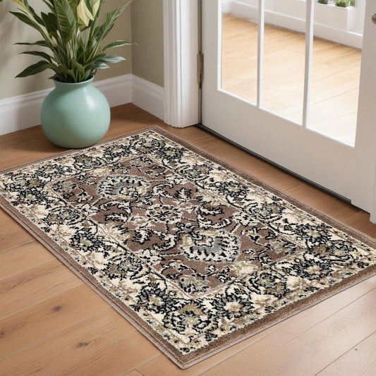 Tapis d'intérieur ou de couloir Superior Lille Classic à motif floral médaillon