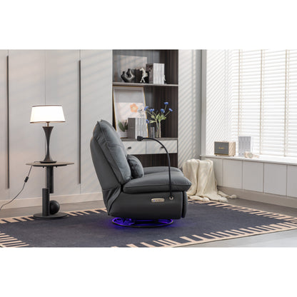 Fauteuil inclinable pivotant et électrique avec haut-parleurs Bluetooth, support de téléphone, ports de charge USB et Type-C, rangement dissimulé dans les accoudoirs
