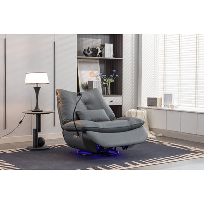 Fauteuil inclinable pivotant et électrique avec haut-parleurs Bluetooth, support de téléphone, ports de charge USB et Type-C, rangement dissimulé dans les accoudoirs