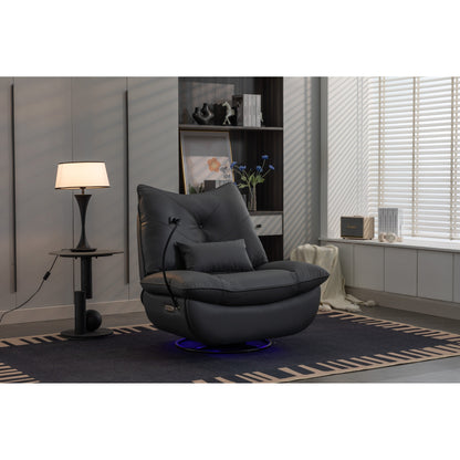 Fauteuil inclinable pivotant et électrique avec haut-parleurs Bluetooth, support de téléphone, ports de charge USB et Type-C, rangement dissimulé dans les accoudoirs