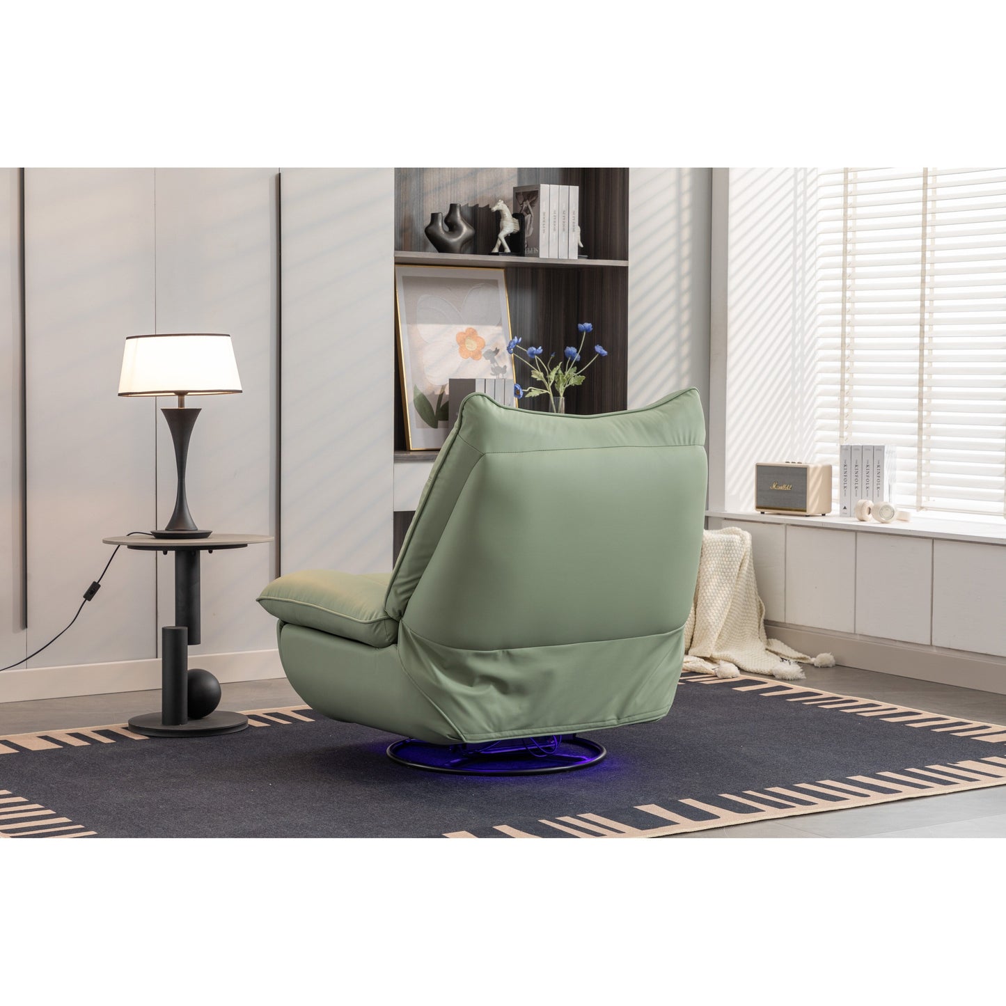 Fauteuil inclinable pivotant et électrique avec haut-parleurs Bluetooth, support de téléphone, ports de charge USB et Type-C, rangement dissimulé dans les accoudoirs