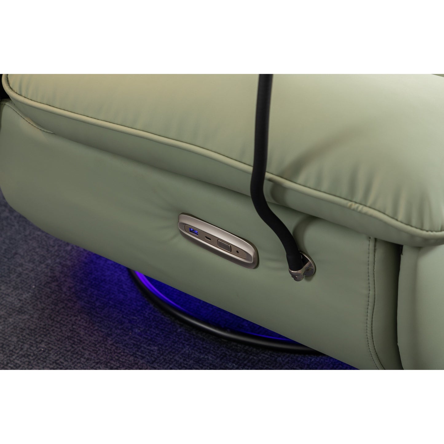 Fauteuil inclinable pivotant et électrique avec haut-parleurs Bluetooth, support de téléphone, ports de charge USB et Type-C, rangement dissimulé dans les accoudoirs