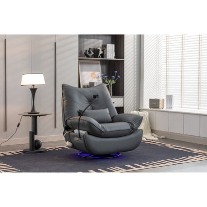 Fauteuil inclinable pivotant et électrique avec haut-parleurs Bluetooth, support de téléphone, ports de charge USB et Type-C, rangement dissimulé dans les accoudoirs