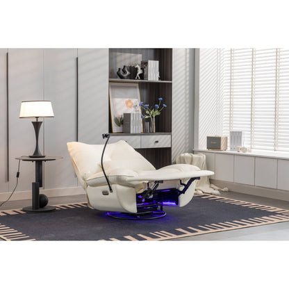 Fauteuil inclinable pivotant et électrique avec haut-parleurs Bluetooth, support de téléphone, ports de charge USB et Type-C, rangement dissimulé dans les accoudoirs