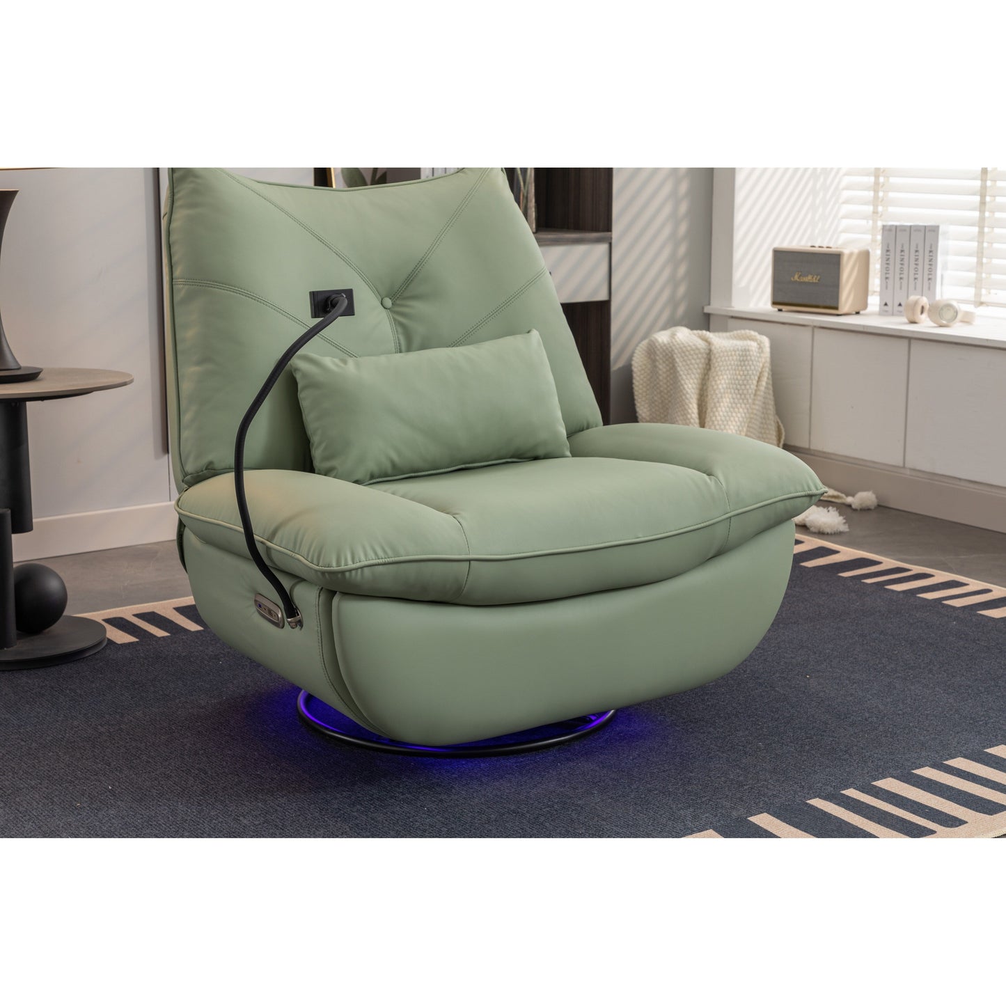 Fauteuil inclinable pivotant et électrique avec haut-parleurs Bluetooth, support de téléphone, ports de charge USB et Type-C, rangement dissimulé dans les accoudoirs