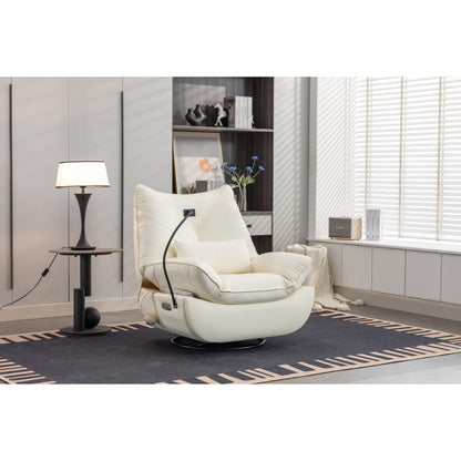 Fauteuil inclinable pivotant et électrique avec haut-parleurs Bluetooth, support de téléphone, ports de charge USB et Type-C, rangement dissimulé dans les accoudoirs